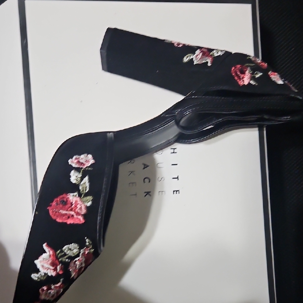 White House Black Market Black Floral Heels
